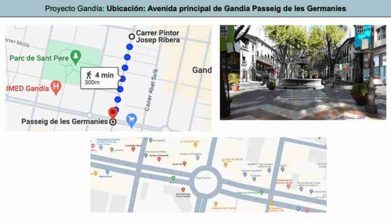 distancia passeig de les germanies gandia desde calle pintor josep ribera_min